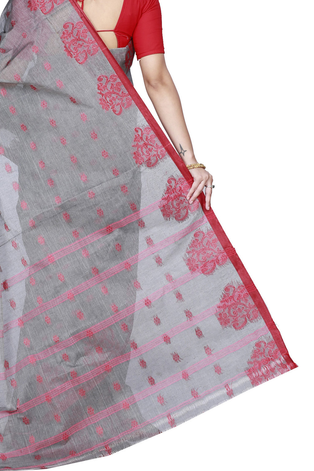 Grey Pure Cotton Botgach Tant Saree (544)